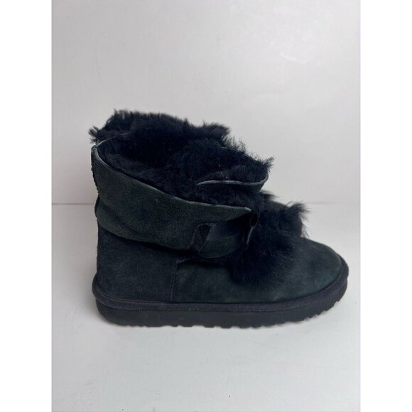 Ugg Gita Boot Genuine Shearling Asphalt Black Suede Size 7 Bow - Picture 4 of 10